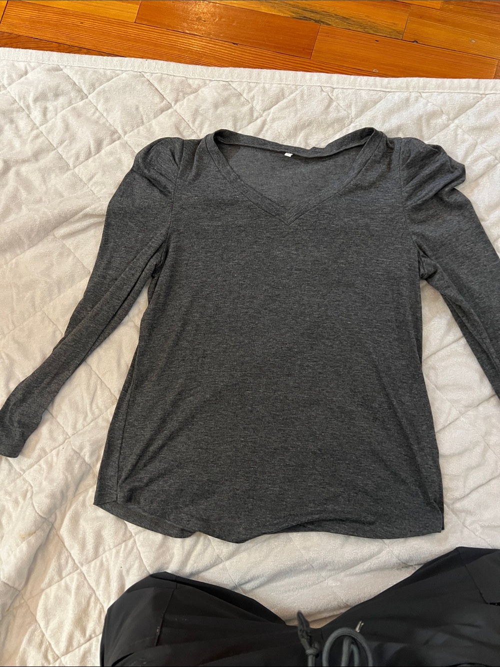 Women's Charcoal V-Neck Long Sleeve Top